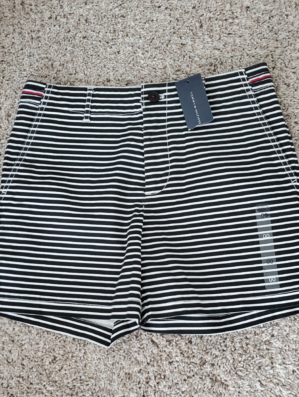 NWT Tommy Hilfiger Black & White Striped Womens 5" Shirts with Red Accent Sz 00